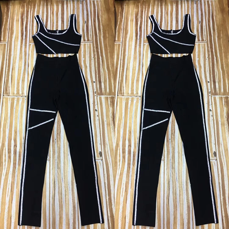 

2019 NEW Women black two-piece sleeveless Jumpsuit elegant Bodycon Celebrity evening Party Bandage Jumpsuits