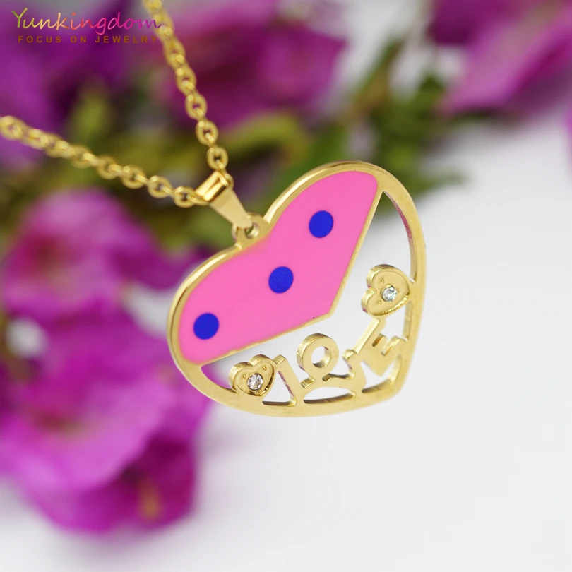 Yunkingdom love heart милые модные Ювелирные наборы для женщин из нержавеющей стали кулон