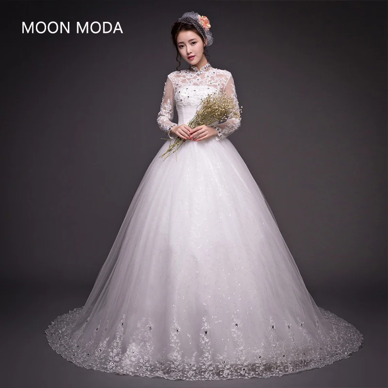 

Женское свадебное платье с длинным рукавом, кружевное бальное платье со шлейфом, Новое поступление 2020