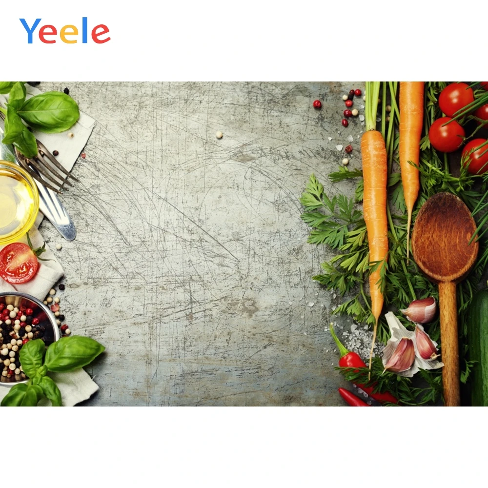 

Yeele Cement Wall Carrot Vegetables Tomato Seasonign Food Kitchen Photography Background Photographic Backdrops for Photo Studio
