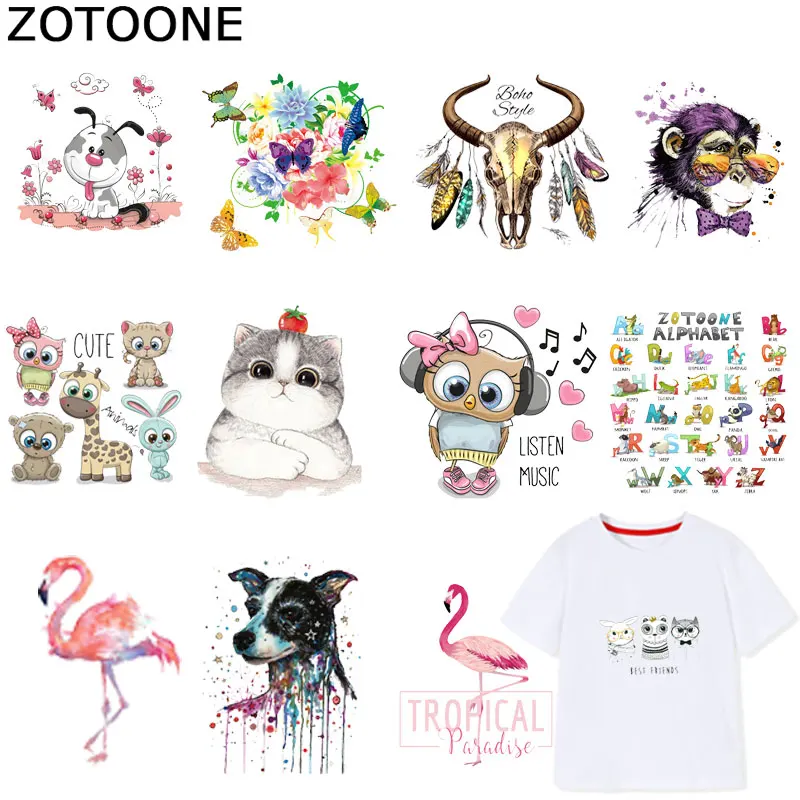 ZOTOONE Cute Cat Patches Flamingo Iron on Transfers for Clothes T-shirt Heat Transfer Animal Sticker DIY Accessory Appliques F1 | Дом и сад