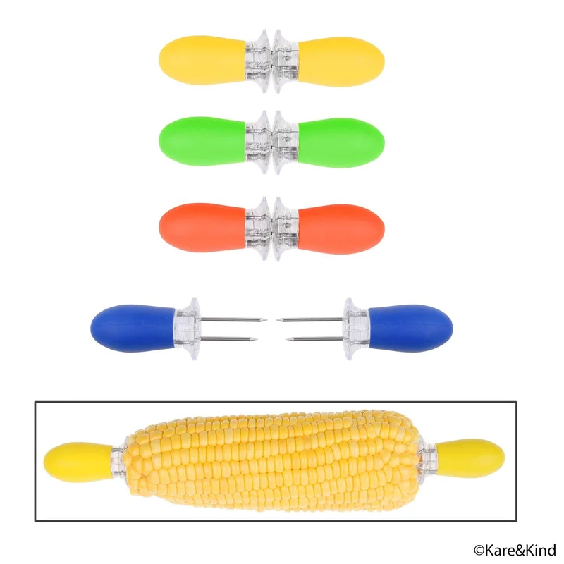 Красочные 4 пара барбекю держатели для кукурузы вилка Multi Функция