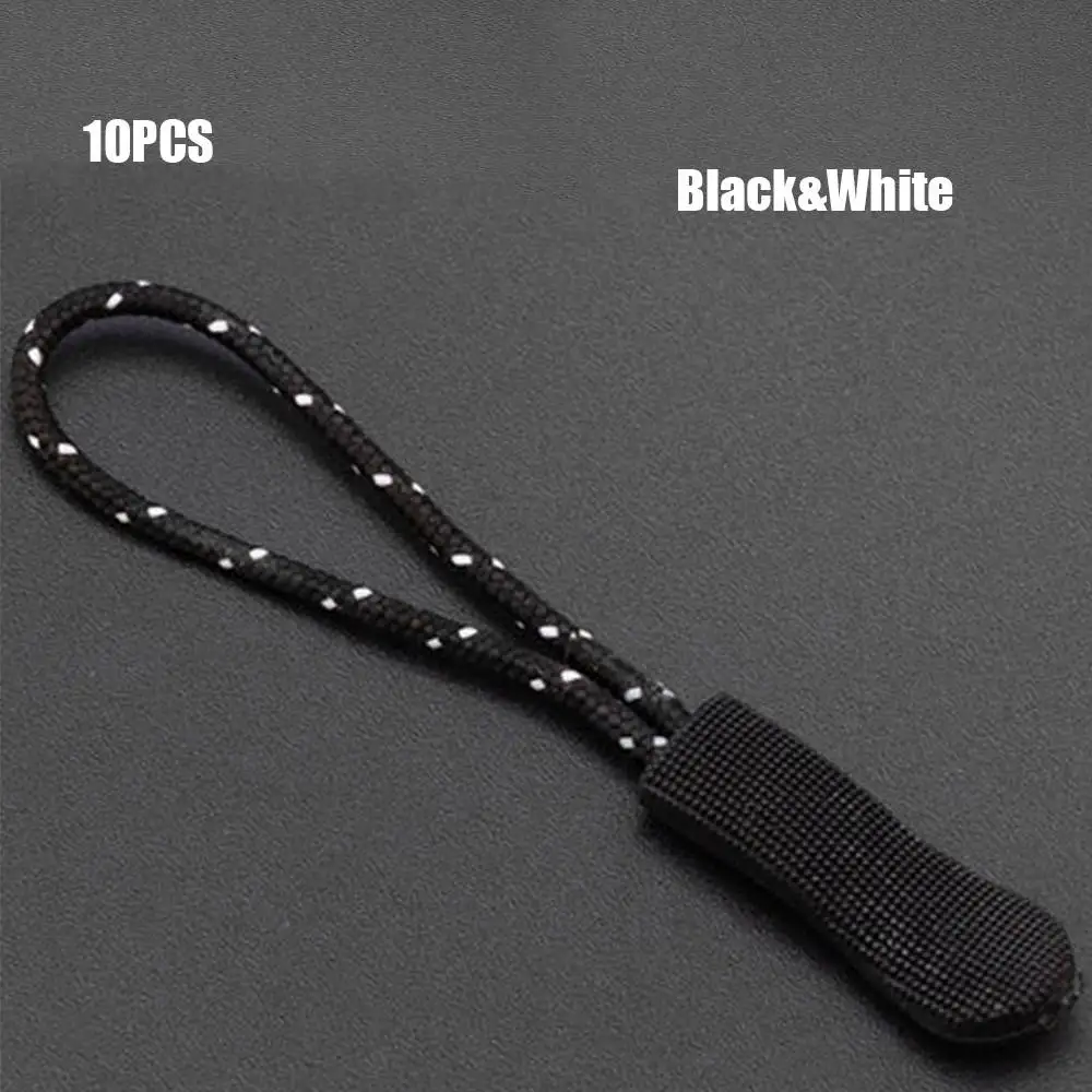 Black white 10 шт., Съемник на молнии, подходит для веревочной бирки, сумки, аксессуары, фиксатор, застежка на молнии, сменный зажим, сломанная Пряжка, дорожная сумка, чемодан, палатка - Color: Black white