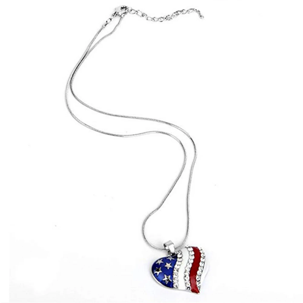 Women Necklace Heart Shape Rhinestone Star Pendant American Flag Pattern Usa Diamante Love For | Украшения и аксессуары