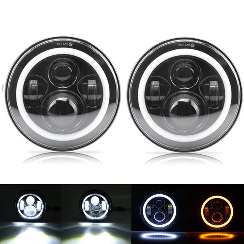2 шт. для lada niva 7 дюймов фары Hi/Low Beam Halo Angle Eyes DRL Jeep Wrangler Land Rover Defend|Фара авто в сборе| |