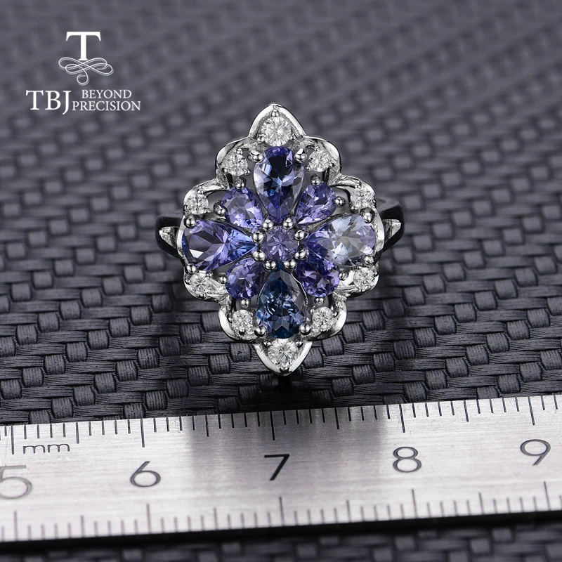 Женское кольцо с танзанитом TBJ натуральным драгоценным камнем в 925 пробы серебре
