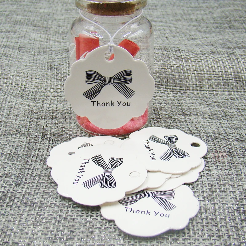 100 шт. в лоте 3 см подвесная бирка из белой бумаги спасибо с лентой для подарков