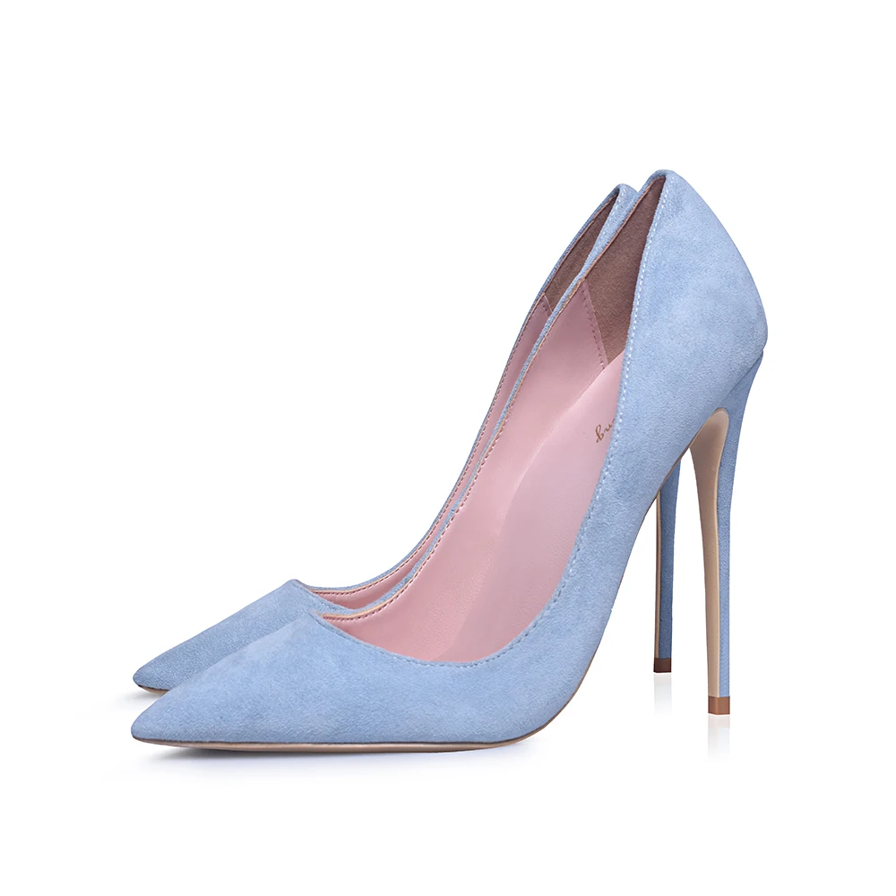 Light Blue ElisabetTang/Коллекция года; женские туфли на высоком каблуке; Цвет черный, красный; пикантные туфли-лодочки из искусственной замши на шпильке; женские свадебные туфли с острым носком - Цвет: Light Blue