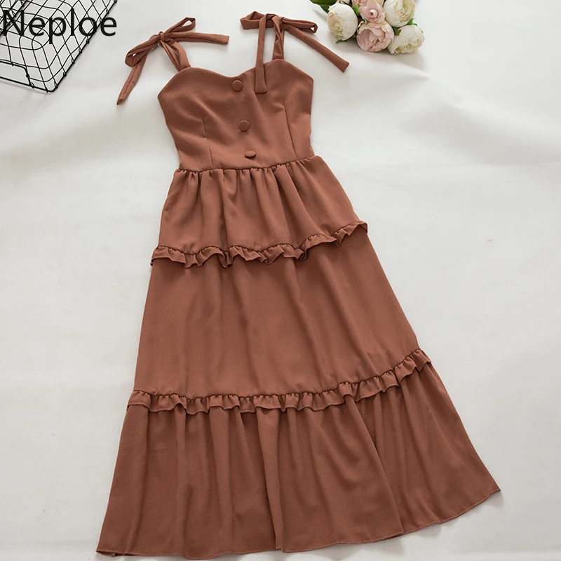 Neploe милое платье с бантом для женщин Лето без бретелек однобортное Vestidos модное Fuguns дамские платья 44536