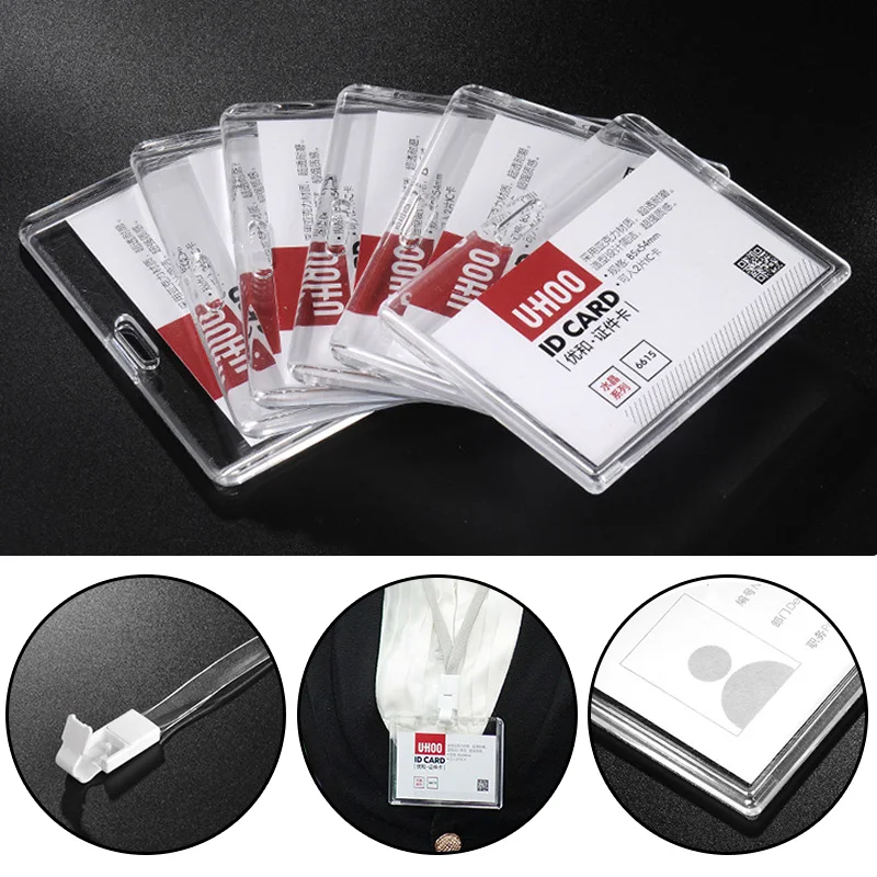 New Transparent Work ID Employee Exhibition Name Card Holder Lanyard Badge Retractable Reel Acrylic Certificate Office Supplies |