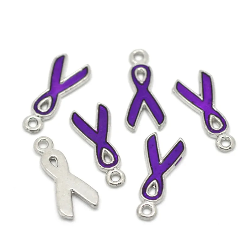 50 шт. Серебряный тон лента Эмаль осведомленности Талисманы Подвески