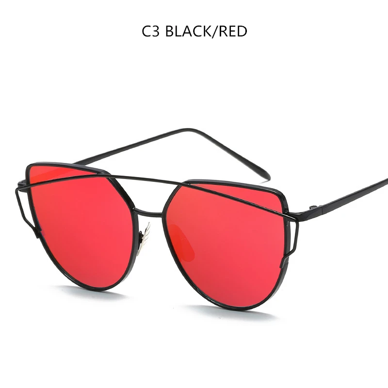 Black Red Новая мода кошачий глаз солнцезащитные очки для женщин Роскошные брендовые дизайнерские зеркальные линзы Винтажные Солнцезащитные очки розовое золото металл UV400 oculos - Цвет линз: Black Red