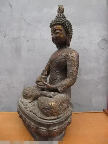 

Free shipping S03465 23"Tibet Buddhism fane Copper Bronze Tathagata Amitayus Sakyamuni Buddha Statue