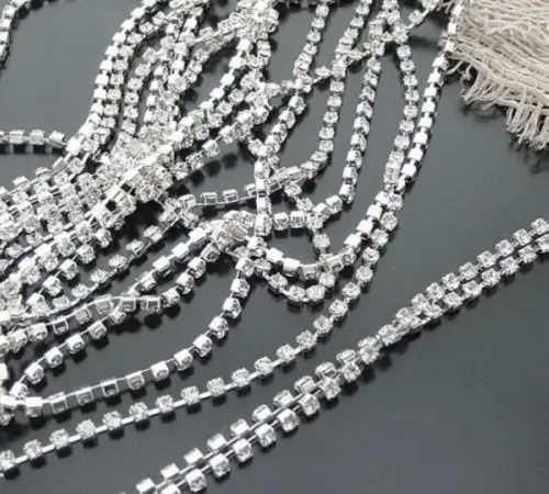 Алмазная прозрачная Золотая цепь для шитья 10 ярдов 6SS 2 мм|rhinestone cup chain|rhinestone chain end