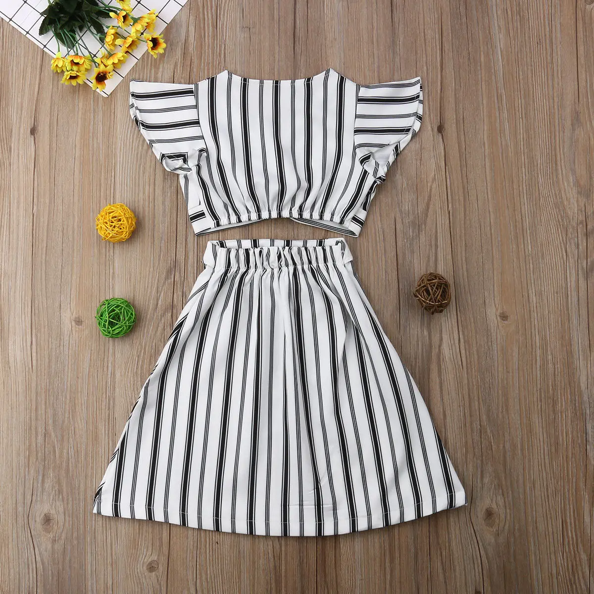 Модные детские топы в полоску для маленьких девочек платье с юбкой сарафан