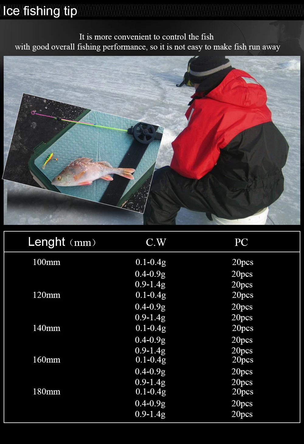 FISH KING kivok мини зимняя ледяная Удочка 20 шт. углеродное волокно зимняя удочка для рыболовные принадлежности PESCA Pehce кивок
