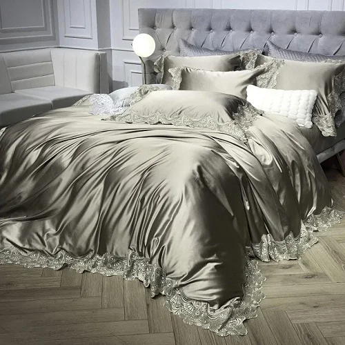 bedding set 3 1000TC сатиновое хлопковое кружево Белый Серебряный комплект постельного белья роскошный queen king size простыня комплект пододеяльник parure de lit - Цвет: bedding set 3