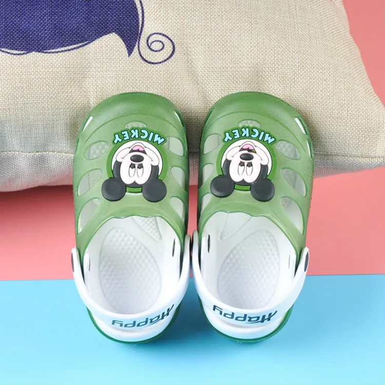 Green Mickey Летняя Детская рубашка для маленьких девочек босоножки Туфли для принцессы для маленьких мальчиков мягкие детские плоские босоножки, детская обувь сандалии, тапочки пляжные сандалии - Цвет: Green Mickey