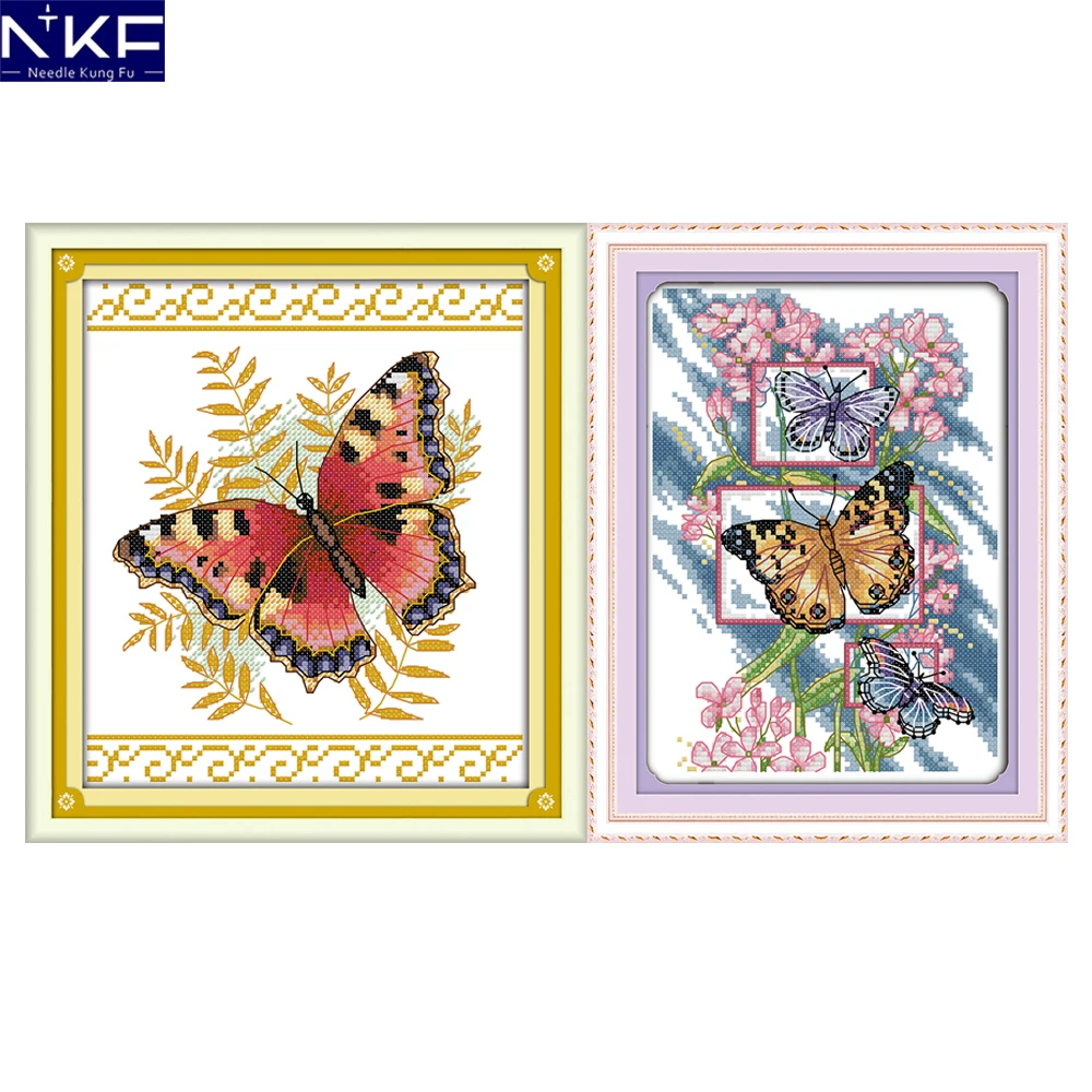 

NKF Butterfly Cross Stitch Pattern DIY Handmade Craft Painting Needlework Embroidery Kit Cross Stitching Set for Home Decor