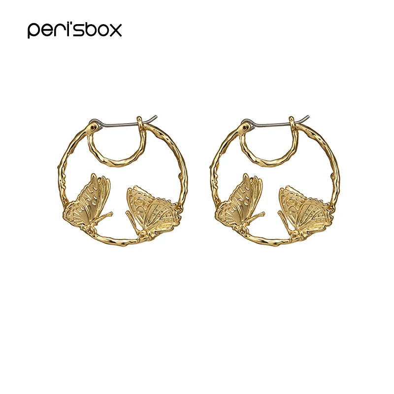 

Peri'sbox New Gold Color Butterfly Hoop Earrings for Women Weddings Chandelier Earrings Jewelry Fashion Animal Earrings Hoops