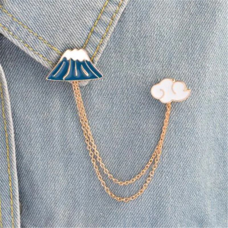 WKOUD крепление Fuji Clouds Planet брошь в виде молнии булавки с цепочкой DIY Кнопка Pin