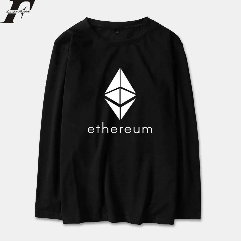 Blockchain Ethereum Long Sleeve T Shirt Men/Women Cotton Bitcoin Print Streetwear ETH Logo T-shirt Tops Tees Plus Size | Мужская одежда