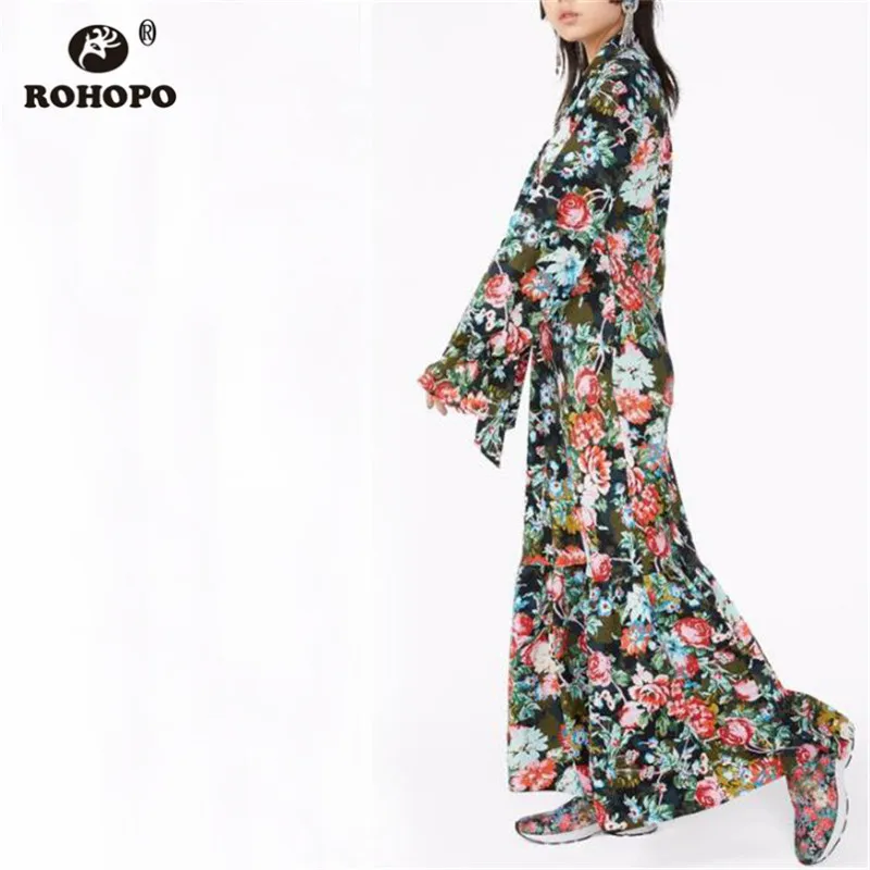 ROHOPO/осеннее платье с цветочным принтом и длинными рукавами Платье макси