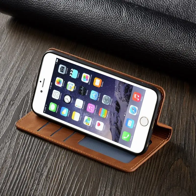 Магнитный кожаный бумажник чехол для iphone 6 S 7 8 Plus XS Max XR слот карт откидная крышка X