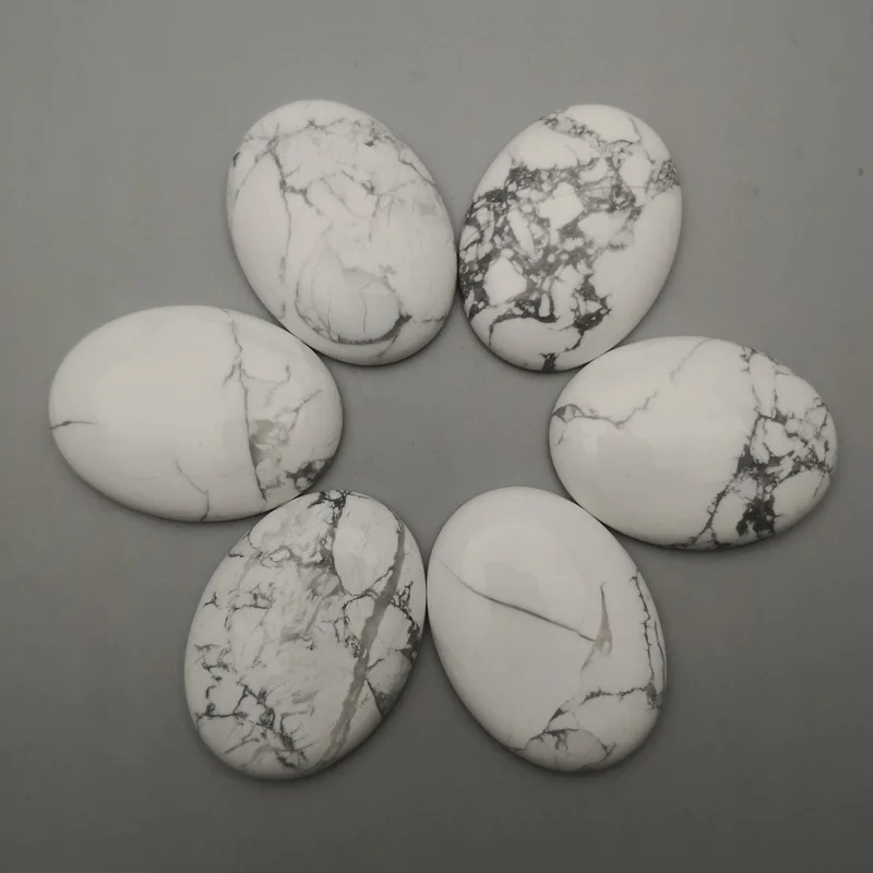 

Fashion White Howlite Turquoises natural stone beads for Jewelry making oval cabochon 30x40MM 6pcs no hloe ring accessories