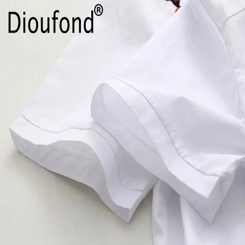 Dioufond вышивка хлопок женская блузка с короткими рукавами цветочные повседневные