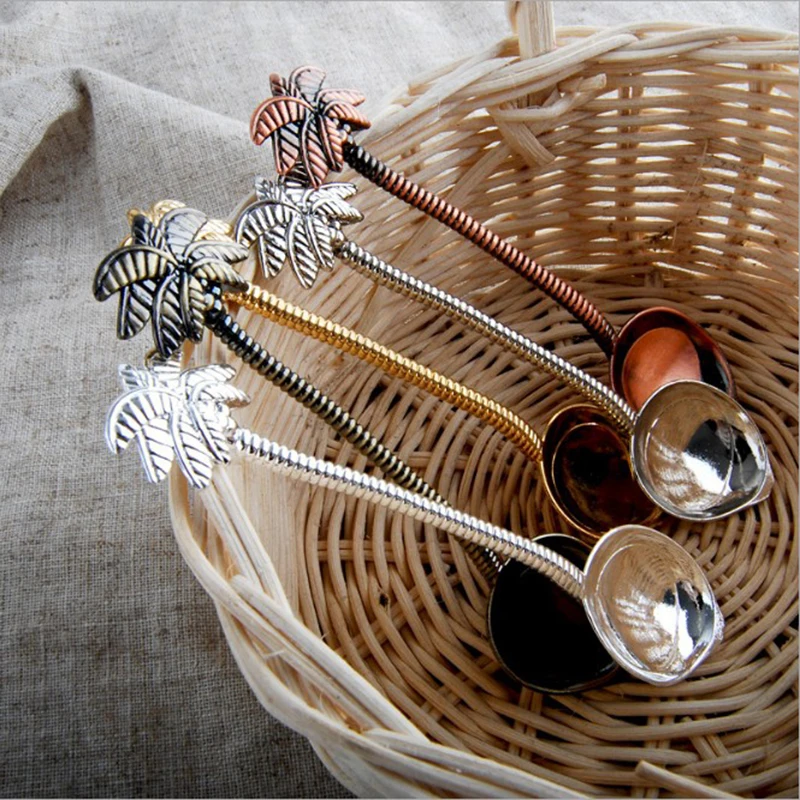 Винтажные кокосовые пальмы резные кофейные ложки столовые приборы мини