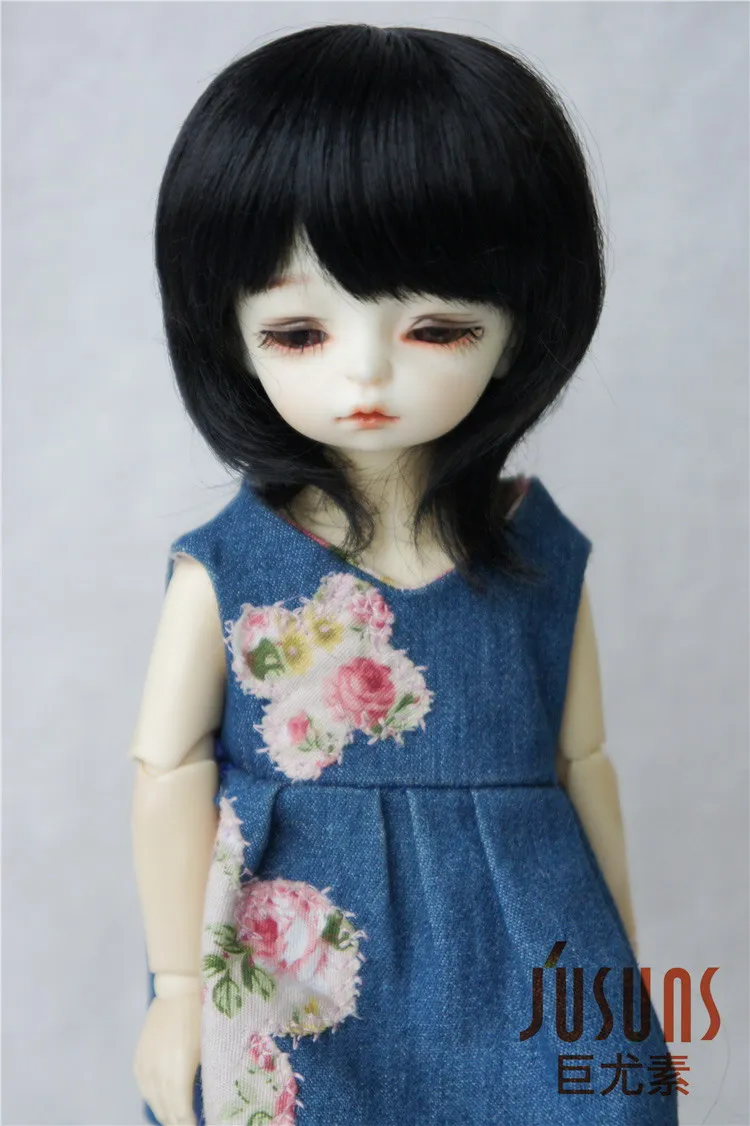 6-7inch Black SM1 JD025 1/8 1/6 модный короткий парик BJD с челкой для размера 5-6 дюймов 6-7 дюймов кукла мягкий синтетический мохер кукла аксессуары - Цвет: 6-7inch Black SM1
