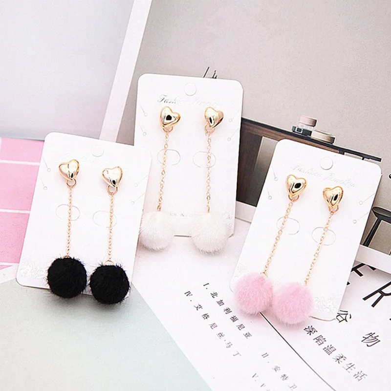 Мода Сердце Красный Черный плюшевый шар Висячие серьги для женщин Корея личности