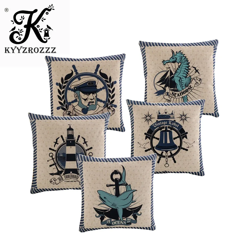 Dolphins Ship Life Buoy Anchor Rudder Pillow Case Vintage Linen Pillow Cushion Cover Throw Decorative Cushion Cover45x45cm
