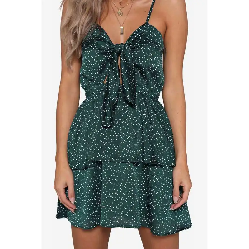 Богемный Вдохновленный мини-платье женское изумрудное платье в горошек на