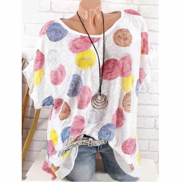 5Xl Women Summer Plus Size Shirts 2019 Short Sleeve Polka Dot Printed Blouses Streetwear O-Neck Casual |