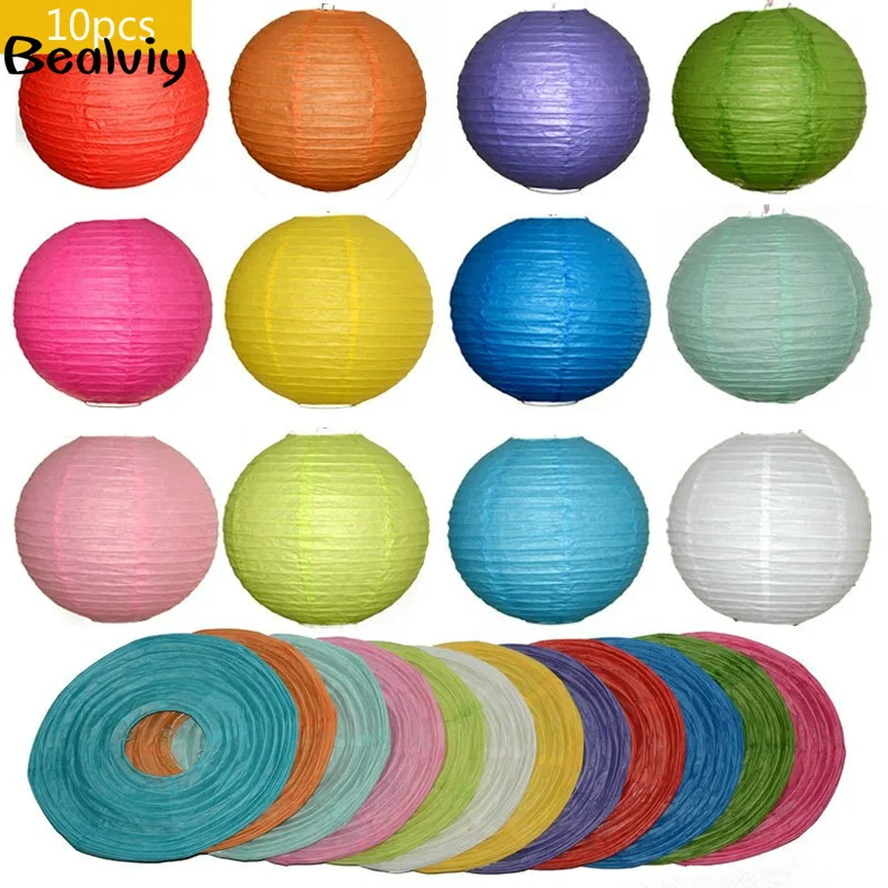 10pcs 6-8-10-12-14-16 Inch Cheap Paper Lanterns White Yellow Pink Hanging Chinese Wishing Lamp Wedding Decoration | Дом и сад