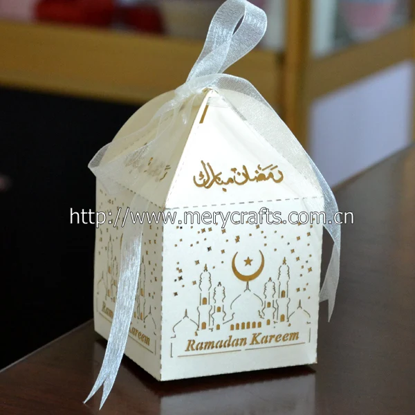 Лазерная резка красивая бумага подарочная коробка на Рамадан белый сувениры