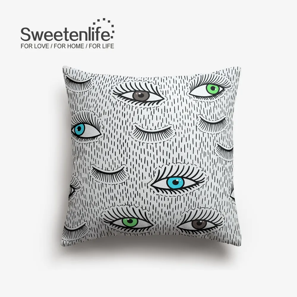 Sweetenlife 45x45 см нарисованные вручную глаза модные наволочки стиль наволочки для дома Декор Высокое качество Белый лен подушка для стула