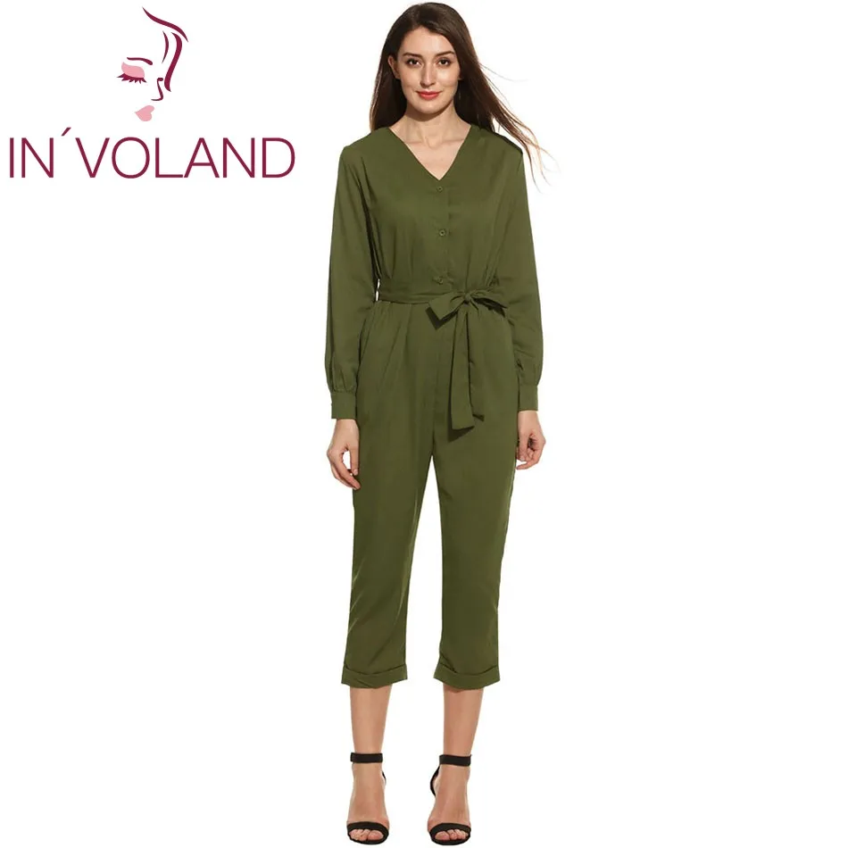 Женский Повседневный Комбинезон IN'VOLAND весенне-осенний однотонный Облегающий