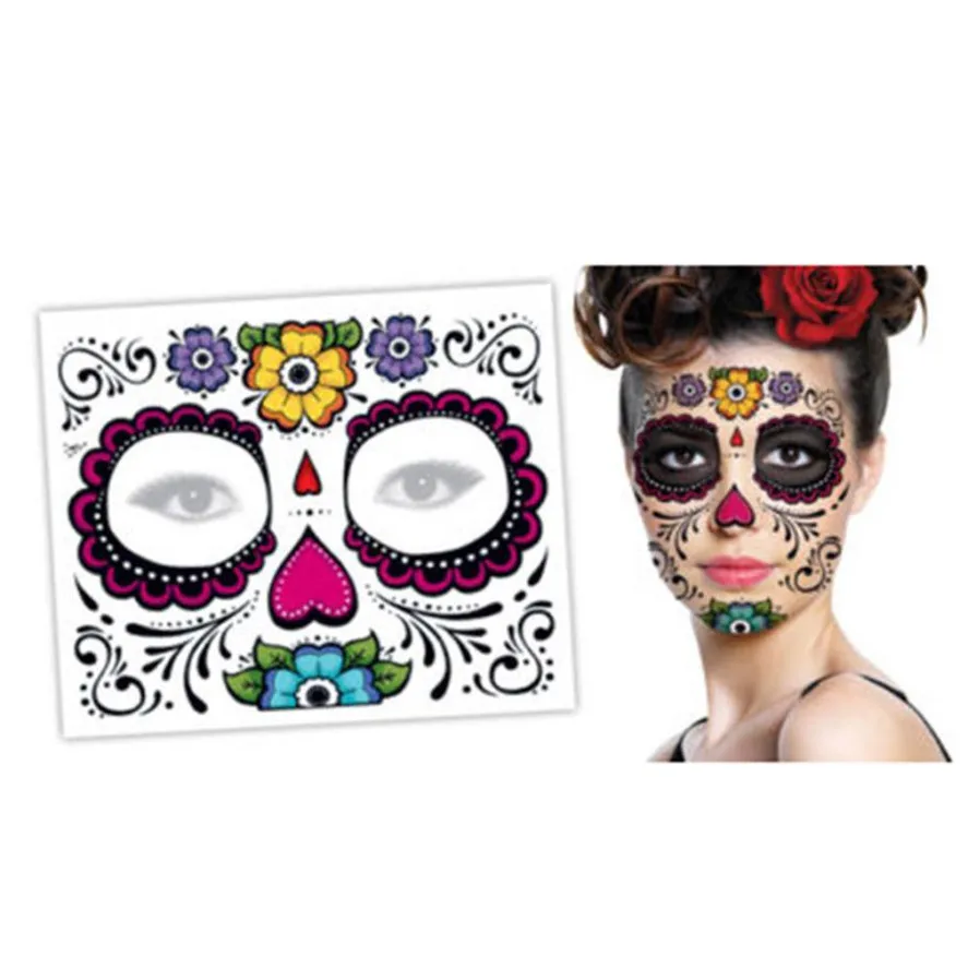 Новая временная татуировка на Хэллоуин HAICAR 2 шт День мертвых Dia de los Muertos маска для лица сахар тату наклейка с черепом 20 - Цвет: A