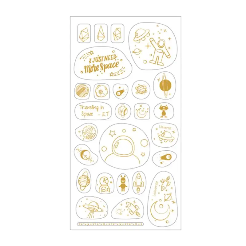 1 лист золотые наклейки в виде букв планеты декоративный дневник Канцтовары