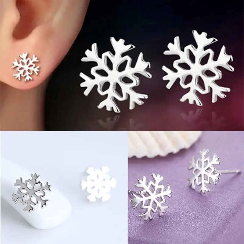 

1 Pair Personality Wild Temperament Hollow Flower Earrings Exquisite Snowflakes Simple Silver Plated Stud Earrings