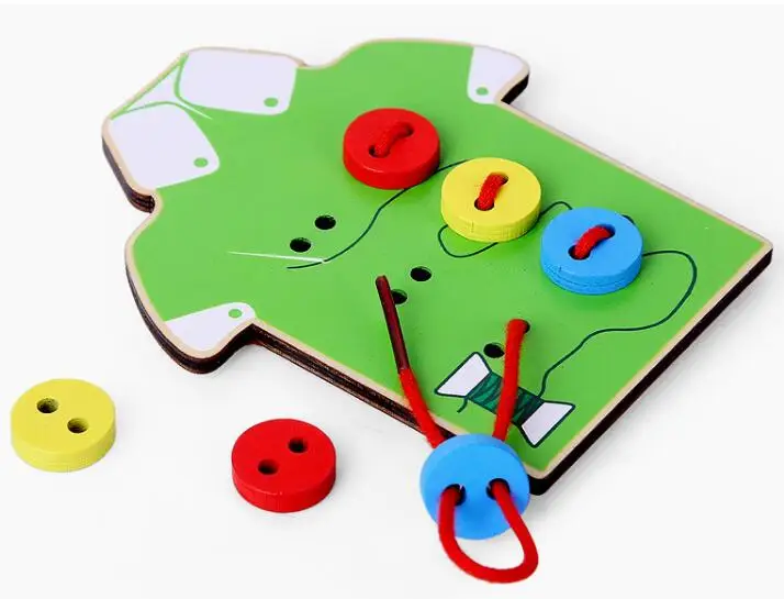 montessori materials Wood 2 styles Wear The Button Wooden Toys Threading Board Beaded building Blocks kids DIY handmade toy | Игрушки и