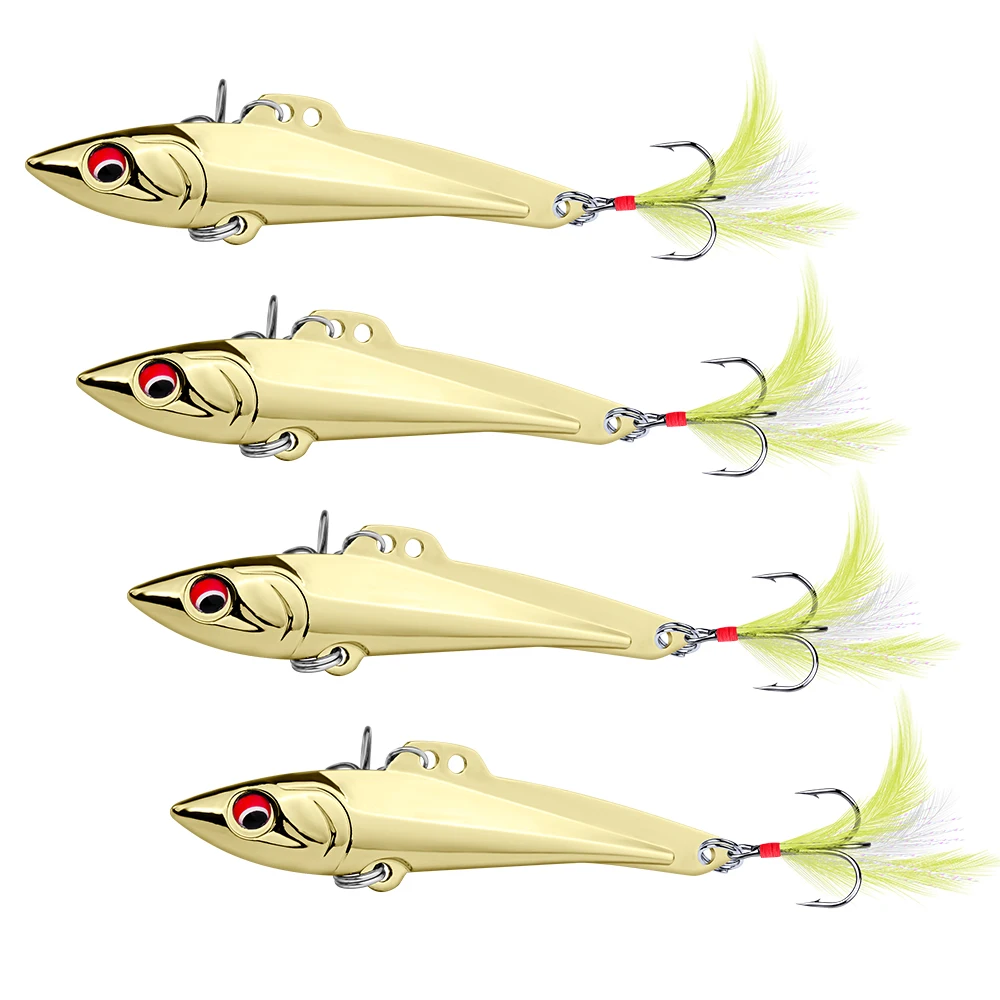 

20PC Pencil-VIB Fishing Lures 7cm-8cm/15g-20g Bass Bait 6# High Carbon Hook with Feather 2 Colors Metal Bait Fishing Tackle