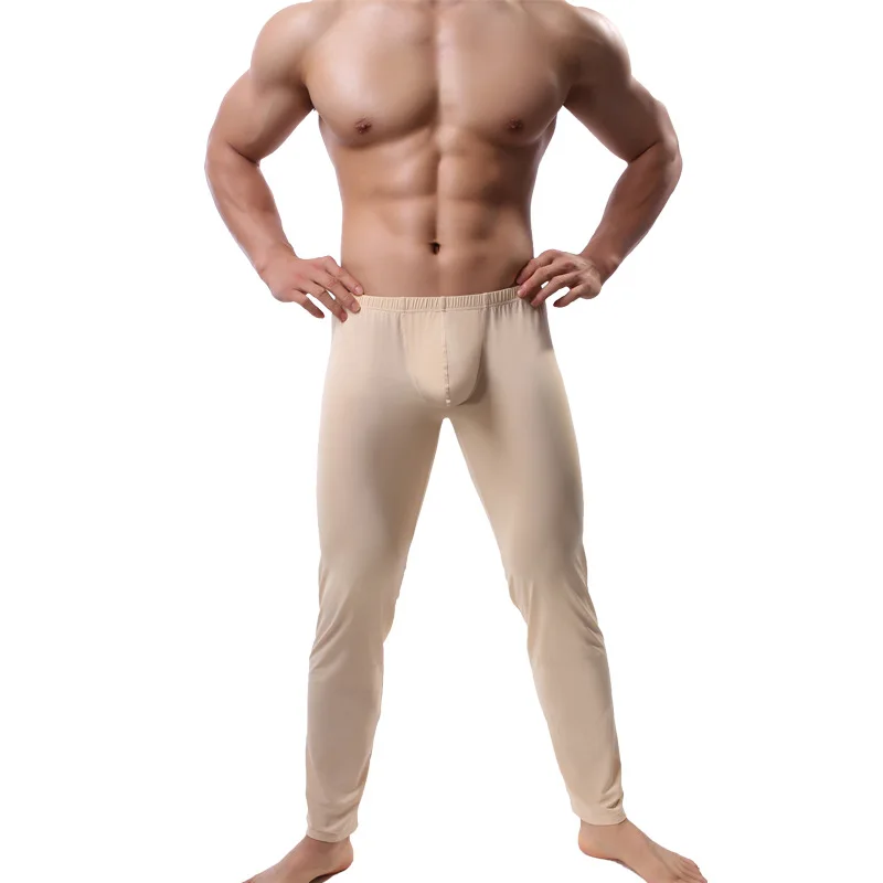 nude Мужские брендовые сексуальные кальсоны Homme Lce, шелковые домашние пижамы, леггинсы, штаны для спортзала, спортивные обтягивающие штаны, лосины, нижнее белье - Цвет: nude