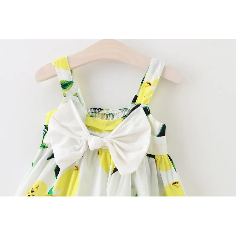 Летнее платье без рукавов для девочек с принтом в виде лимонов и бантиков сарафан