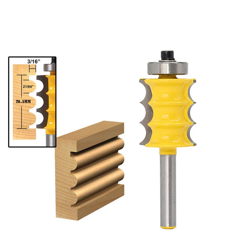 

1pc 6.35mm 1/4" Shank Triple Bead/ Column Molding Router Bit Line knife Woodworking cutter Tenon Cutter for Woodworking Tools
