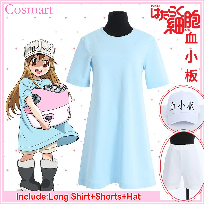 [STOCK]Shirt+Shorts+Hat Amine Cells At Work Blood Platelet Cosplay Costume Hataraku Saibou For Halloween Carnival | Тематическая
