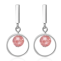 new personality round ball strawberry crystal silver plated jewelry pink stroke peach women dangle earrings xze147